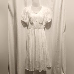 Grace Karin White Floral Design Sheer Lace Puff Sleeve Midi Dress Size Small